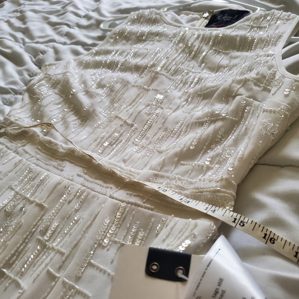 NWT Mac Duggal 93597 White Beaded Sleeveless Midi Sheath Dress -Size 8 - Picture 11 of 12